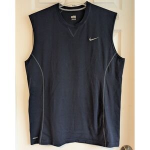 Nike FIT DRY Mens XL Sleeveless Training Shirt Navy Blue Athletic Gym Tank Top